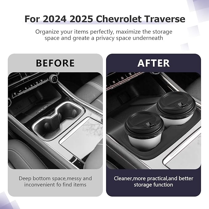 LUWU 2025 2026 Traverse Center Console Cup Holder Compatible with 2024 2025 2026 Traverse Accessories Center Console Cup Holder Silicone Protection Pad 2025 2026 Traverse Interior Accessories Black