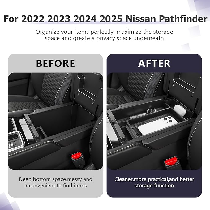 LUWU 2025 2026 Pathfinder Center Console Organizer Compatible with 2022 2023 2024 2025 2026 Nissan Pathfinder SL/Platinum/Rock Creek Accessories Armrest Console Organizer Armrest Insert Tray Black