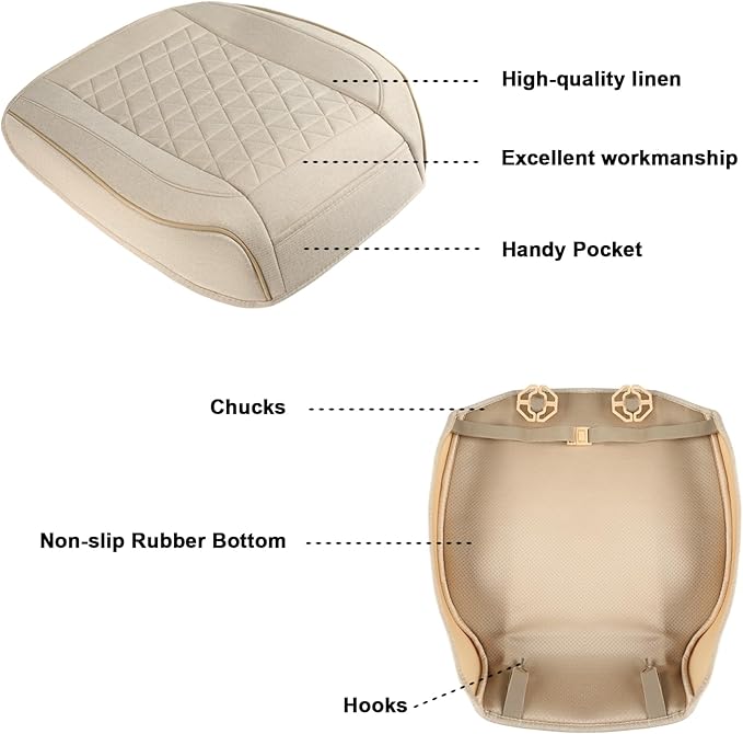 West Llama Linen Front Car Seat Cover Protector Anti-Slip Bottom Seat Cover Fits 95% of Vehicles,Wrapping Around The Bottom,Triangular Pattern(Beige-1Pcs)