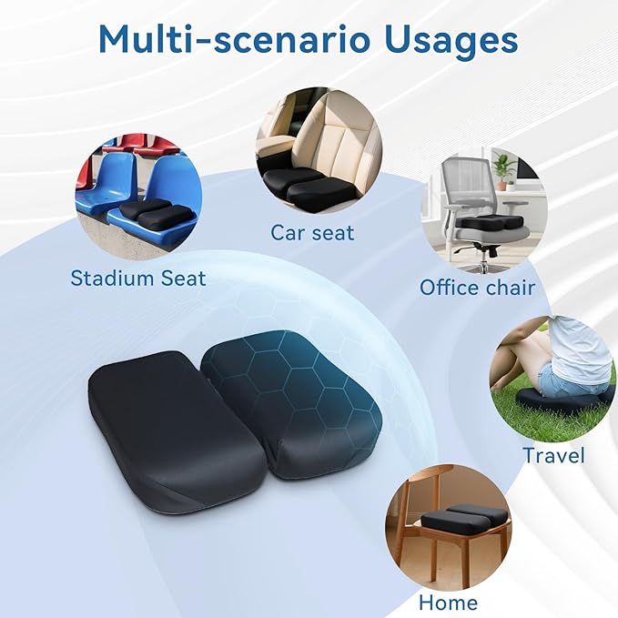 Adjustable Seat Cushion, Memory Foam Office Chair Cushion, Car Seat Cushion, Foldable Travel Cushion for Tailbone Pain, Sciatica Pain Relief, Lifting Cushion for Sitting, Driving, Traveling(Small)