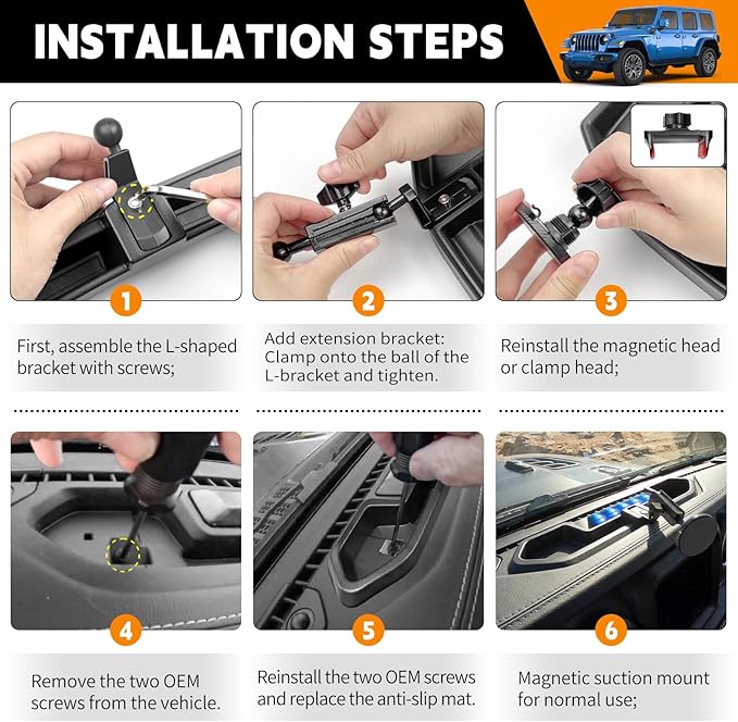Dashboard Phone Holder Compatible with 2021-2023 Jeep Wrangler JL 4XE Center Console Organizer Dashboard Phone Multi-Mount Kit for Wrangler 4XE Accessories(JL 4XE 2021-2023)