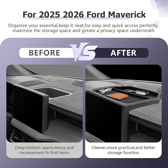 LUWU for 2025 2026 Maverick Dashboard Storage Tray 2026 Maverick XL/XLT/Larita/Tremor/Lobo 12.3-inch Behind Screen Organizer Center Console Display Box Dash Tray Maverick 2026 (Only for 12.3" Screen)