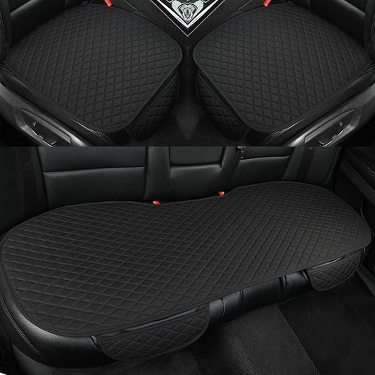 West Llama Linen Car Seat Covers,Bottom Seat Covers for Cars Include 1 Pair Front Driver Seat Pad Mat and 1 Rear Bench Cover Universal Fits 90% Vehicles,SUVs,Cars,Sedans(3Piece-Black)