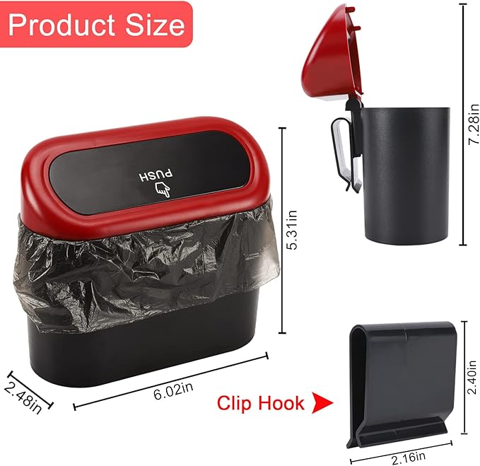 Accmor Car Trash Can with Lid, 2 Packs Mini Vehicle Trash Bin Car Dustbin Garbage Organizer Holder with 2 Roll Trash Bag, Portable Hanging Leakproof Cars Storage Bag Container for Auto, SUV (Red)