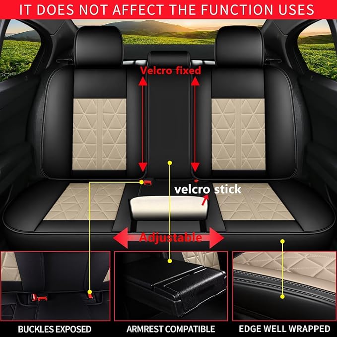 Seat Covers Full Set Fit for Kia Soul 2010-2023 2024 2025 Car Seat Covers Waterproof Leather Seat Cushion with Airbag Compatible (5 Seats, Black & Beige)