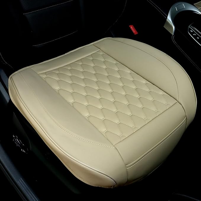 Cusaota 2 Piece Car Seat Covers Protectors for Front Seat Bottoms, Luxury PU Leather Breathable Car Interior Seat Cushion Pad Mat for Auto Supplies (Sedan SUV Truck Jeep Mini Van) (Beige-2PCS)