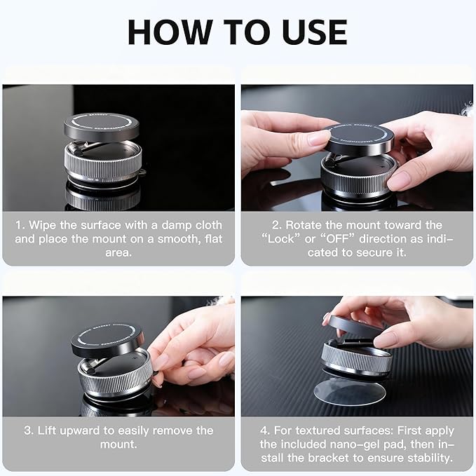 Car Phone Holder [120+LBS Strongest Suction & 2800gf Magnetic] , 360° Adjustable Magsafe Car Mount, Car Phone Mount for Cars/Gyms/Mirrors/Shower Stalls, Compatible with iPhone and Android Devices (1)