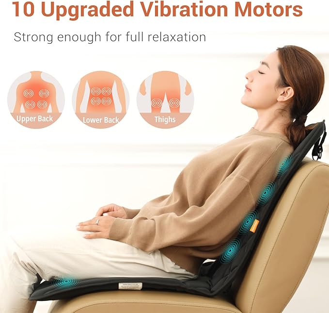 Upgraded Length Back Massager with Heat,10 Vibration Massage Seat Cushion for Home,Heated Seat Cover Cushion for Pain Relief
