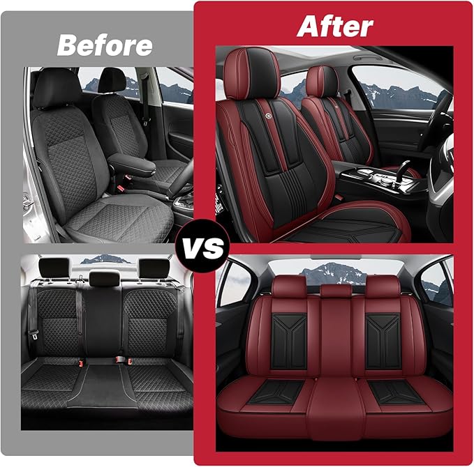 Car Seat Cover for Lexus RX 350 2007-2026,Leather Seat Cover for Car,Breathable Vehicle Cushions Cover Waterproof Protectors Seat Protector, (Full Set,Black&Red)
