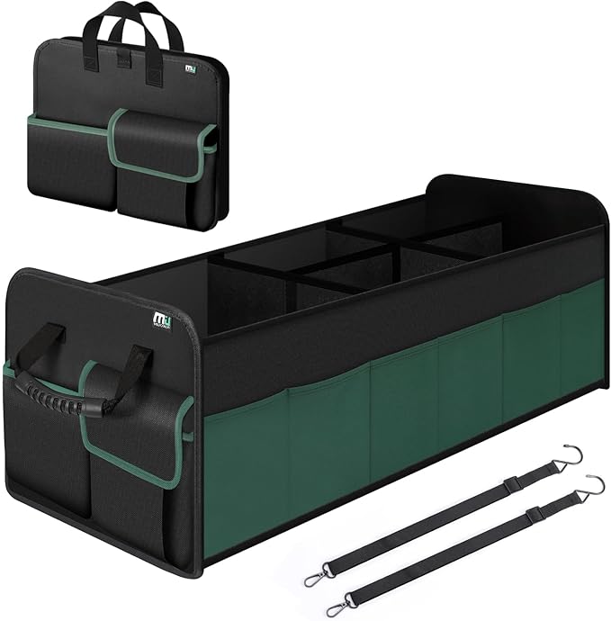 MIU COLOR Trunk Organizer for SUV, Large 5 Compartments Car Organizer, Collapsible Trunk Organizer, Strong Handle, Non-Slip Bottom, Storage Organizer for Sedans, Van, Jeep, Grocery, Black Mixed Green