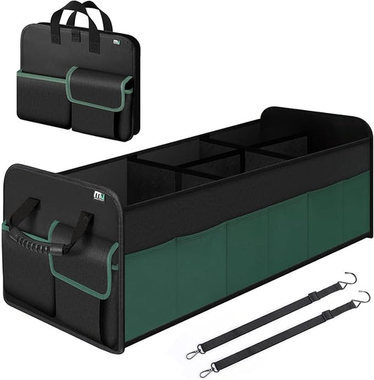 MIU COLOR Trunk Organizer for SUV, Large 5 Compartments Car Organizer, Collapsible Trunk Organizer, Strong Handle, Non-Slip Bottom, Storage Organizer for Sedans, Van, Jeep, Grocery, Black Mixed Green