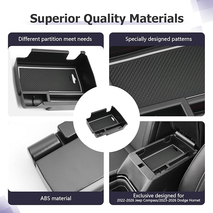 LUWU Center Console Organizer Compatible with Jeep Compass 2021-2026/Dodge Hornet 2023-2026 Accessories Armrest Console Storage Box Insert Tray ABS Material Coin Container White