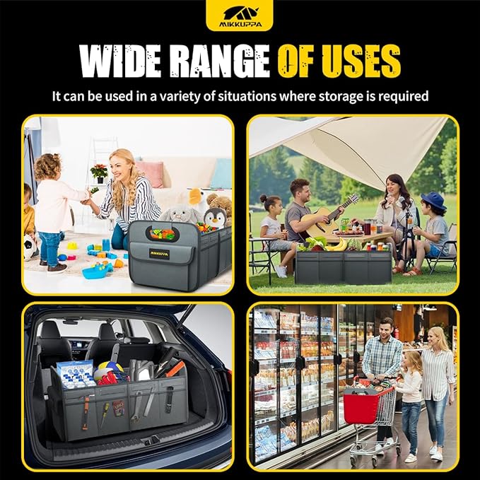 MIKKUPPA Car Trunk Organizer - 70L Collapsible Trunk Organizer for Groceries, Car Storage Organizers for SUV Auto Truck Van with Non Slip Bottom (Gray)