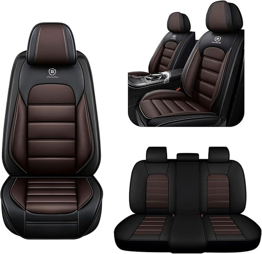 5 Seat Covers for Audi A4 2002-2026 Breathable Car Seat Covers,Anti-Slip Waterproof Car Seat Protectors with Airbag,Automotive Vehicle Cushion with Storage Pockets (Standard,Brown)