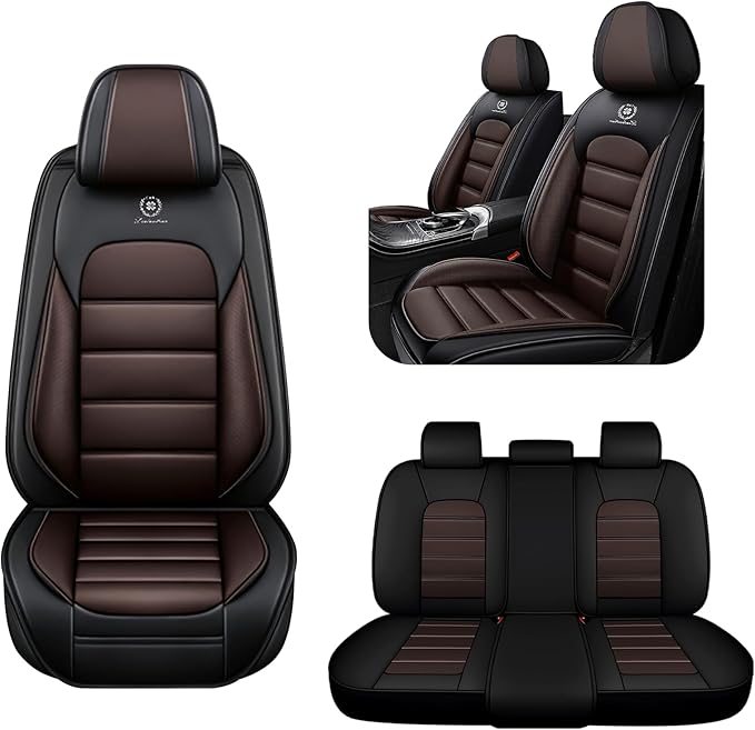 5 Seat Covers for Toyota Highlander 2001-2026 Breathable Car Seat Covers,Anti-Slip Waterproof Car Seat Protectors with Airbag,Automotive Vehicle Cushion with Storage Pockets (Standard,Brown)