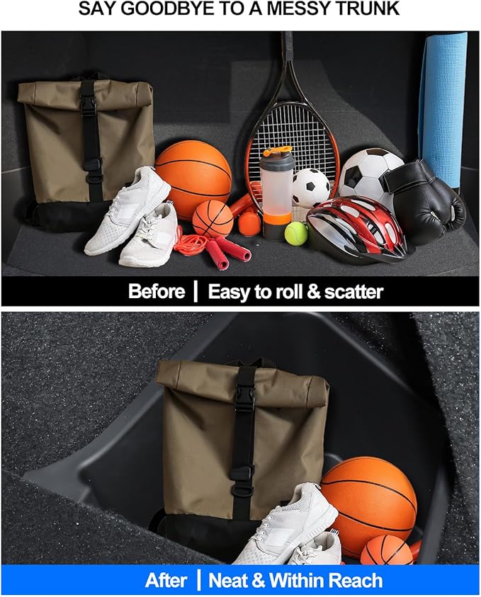 for Tesla Trunk Storage Bins Model Y Juniper 2026 2025 Refresh Rear Organizer with Lid Trunk Side Storage Box Model Y Interior Accessories TPE Waterproof Cargo Storage Bins Black 2PCS