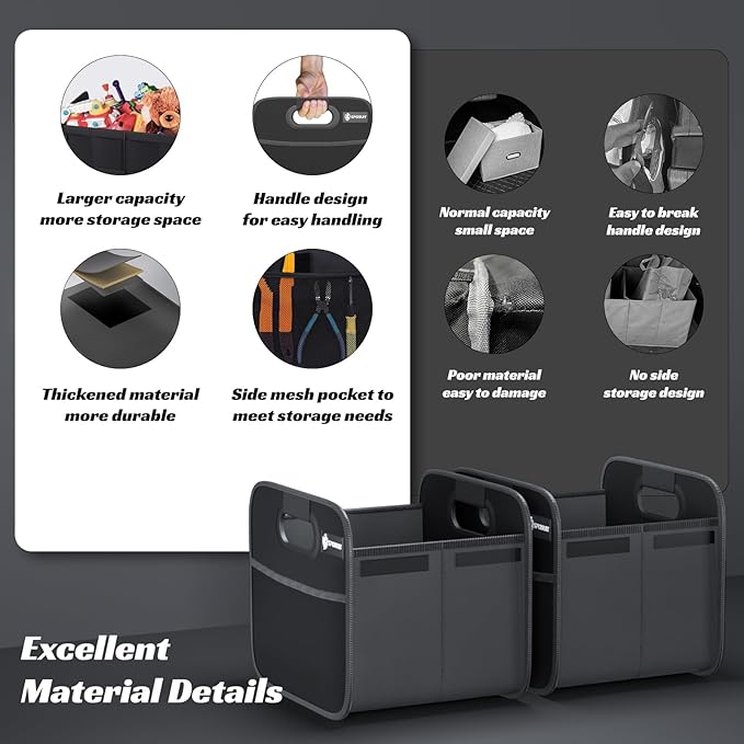 Sposuit Trunk Organizer for Car - Collapsible Split Trunk Storage with Reinforced Handles, SUV Trunk Organizers for Grocery Cargo(Black, 2Pack)