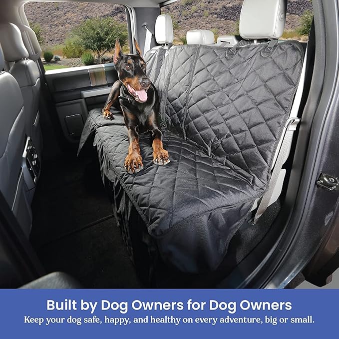 4Knines Bench Seat Covers for Trucks with Dog Hammock - Rear Seat Protector for Dogs Fits Full Size Crew Cab with Split Bench Seats - Waterproof, Heavy-Duty Dog Seat Cover (Driver Side, Black)