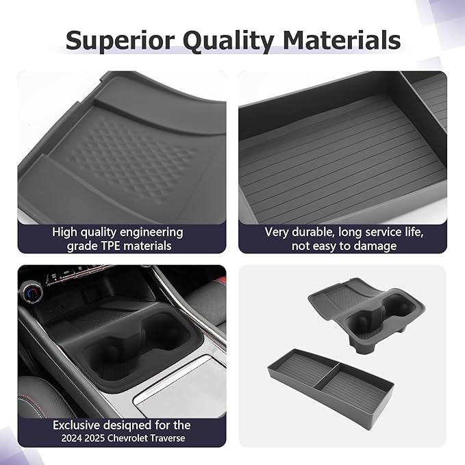 LUWU 2025 2026 Traverse Center Console Organizer Tray Compatible with 2025 2026 Chevrolet Traverse Accessories 2025 2026 Traverse Center Console Cup Holder Dashboard Storage Tray Black 2-Pack