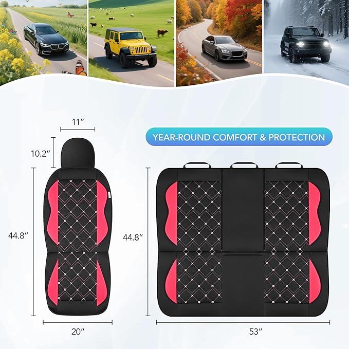 Road Comforts Seat Covers, Premium Leather Car Seat Covers Full Set for Women Girls,Airbag Compatible, Automotive Seat Covers Universal Fit Most Cars,Vans,Truck,SUV
