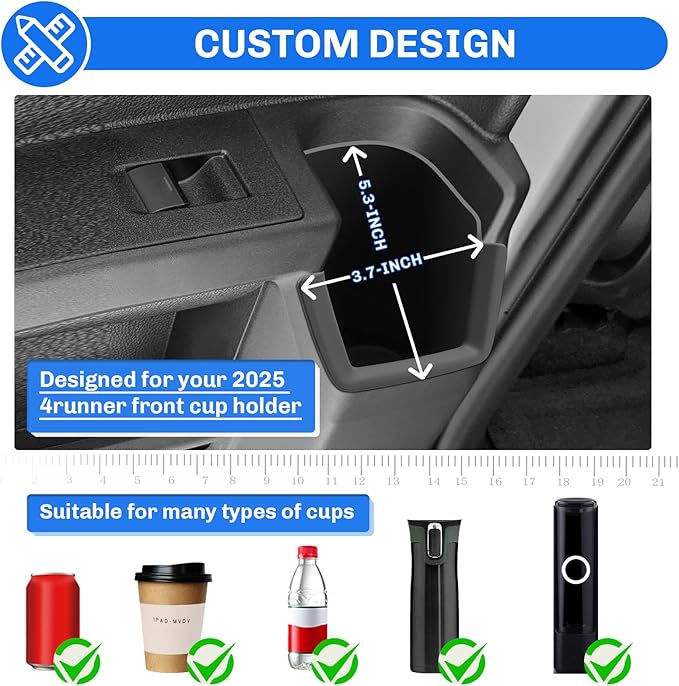 SXCY 5PCS for 2025 2026 Toyota 4Runner Accessories [Armrest Organizer + Front&Rear Cupholder + Door Side Tray + Passenger Side Tray] for 2025 Toyota 4Runner 2025 6th Gen 4Runner Console Acccessories