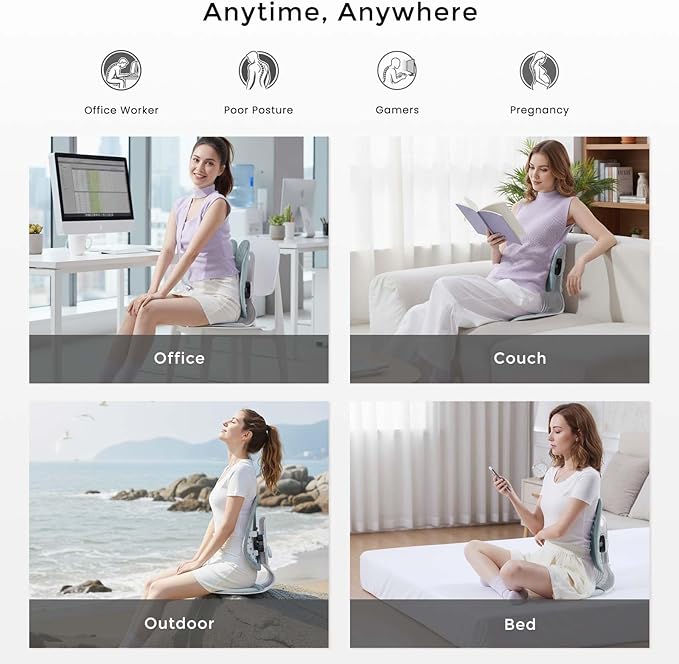 ZZWS Foldable Ergonomic Back Support with Adjustable Inflatable Lumbar Cushion, Posture Corrector for Desk Chairs, Comfortable Lumbar & Seat Cushion for Lower Back Pain Relief