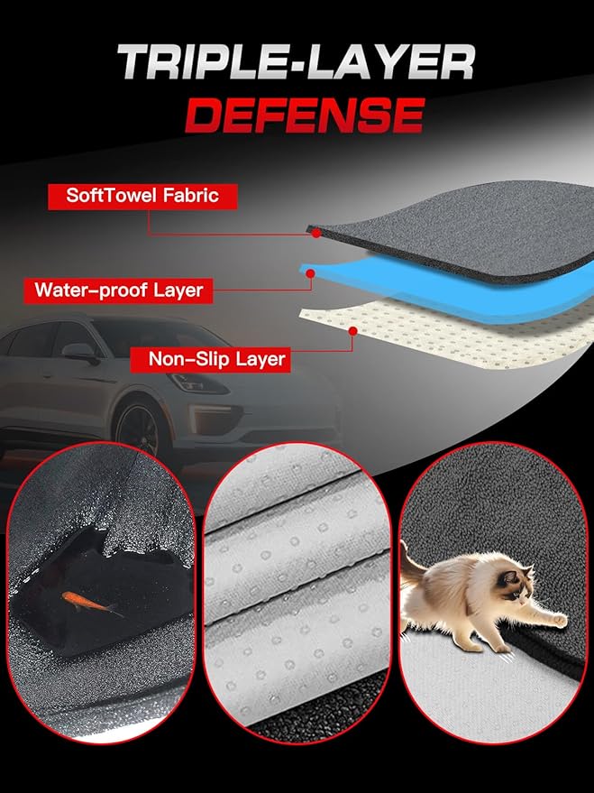 Waterproof Towel Back Seat Cover for Car, Truck, Van & SUV – Durable Rear Bench Seat Cover for Kids & Dogs, Seat Back Protector Easy to Install (Gray)