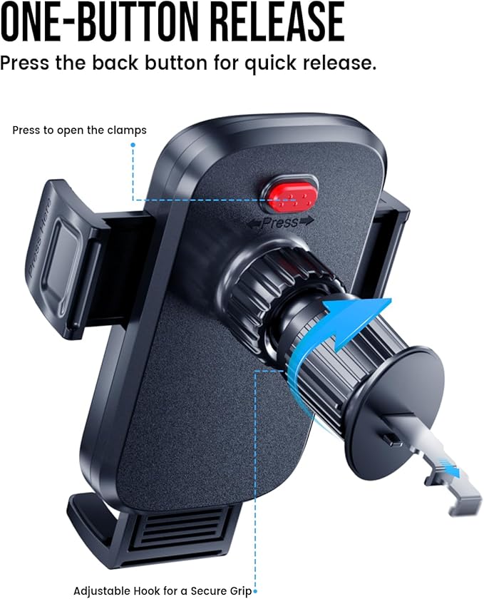 Delobon Phone Holders for Your Car [One-Button Release] Car Phone Mount 360° Adjustable Vent Cell Phone Holder for iPhone 17 Pro Max 16 15 Samsung S25 S24