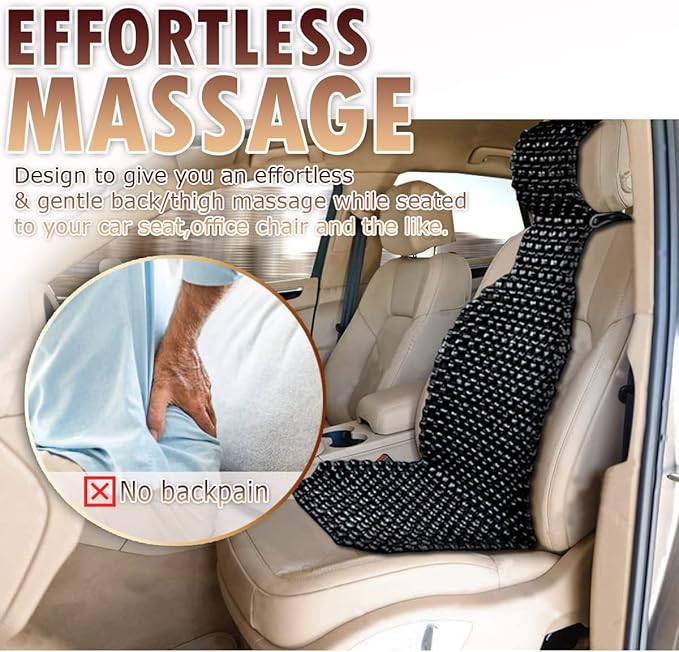 VaygWay Beaded Seat Cushion Car Driver Seat Cover with Durable & Double Strung Natural Wood Beads- Cooling Comfort Ventilated Massaging Support Cushion for Auto Cars -1 Pack Black