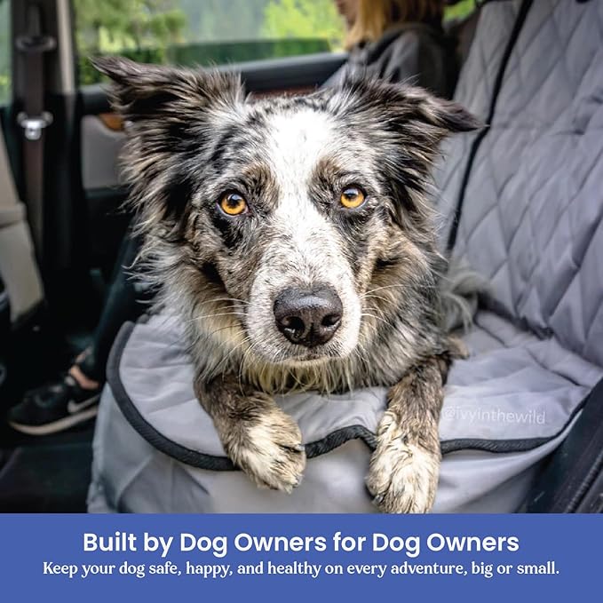 4Knines Dog Seat Cover for Back Seat, Heavy Duty Waterproof Rear Seat Protector for Large Trucks, SUVs, Cars - Fits 60/40 Split Bench with Middle Seat Belt, Non-Slip Backseat Cover (Extra Large, Grey)
