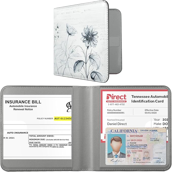 CoBak Car Registration and Insurance Holder - Men and Women Small Lightweight Vehicle Glove Box Car Organizer, Auto Truck Comparment Accessories Case for Essential Document, Driver License (Sunflower)