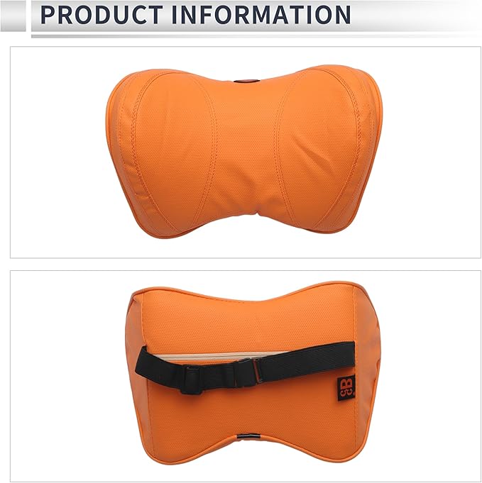 Car Headrest Pillow Ergonomic Comfortable Neck Support Pillow Nappa Leather and Memory Foam Adjustable Width Orange 1 Pcs for Driving Travel