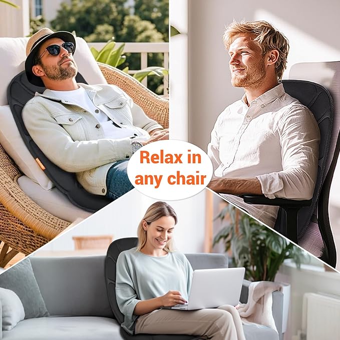 Massage Seat Cushion with Full Back Thighs Heat Back Massager for Chair with 3 Heating Pads 6 Vibrating Motors, Massage Chair Pad for Home Office, Heated Seat Cover Warmer for Pain Relief