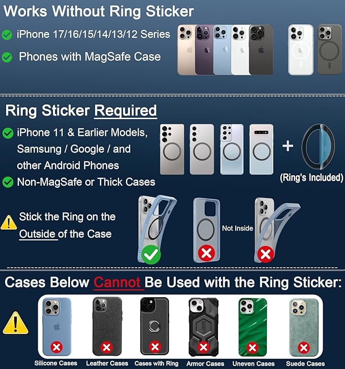 Magnetic Phone Holder for Car， Ultra Vacuum Suction Cup Phone Mount ，360° Adjustable Car Phone Holdefor Your Car Accessories for iPhone 17 15 14 13 12 Compatible with Android and All Smartphones