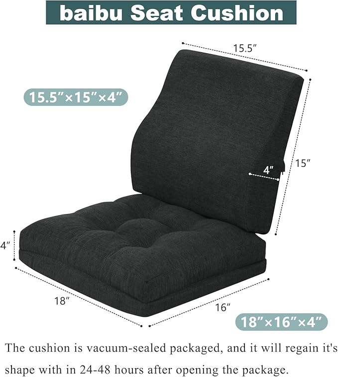 baibu Seat Cushion & Lumbar Support Pillow Set for Office Chair, Dual-Layer Patent Design Memory Foam Office Chair Cushion & Ergonomic Back Support Pillow for Wheelchair, Car Seat, Gaming Chair, Black