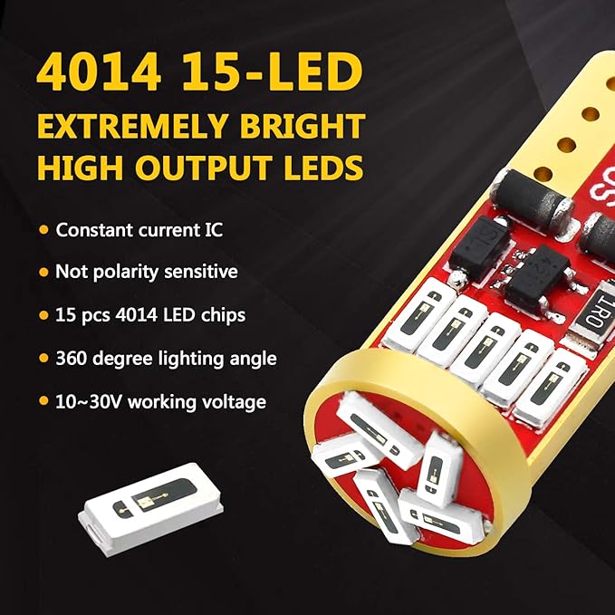 PHINLION 194 LED Green Super Bright Wedge 168 2825 175 T10 15-SMD 4014 Chipsets LED Replacement Bulbs for Car Side Marker Dome Map Reading Courtesy License Plate Lights