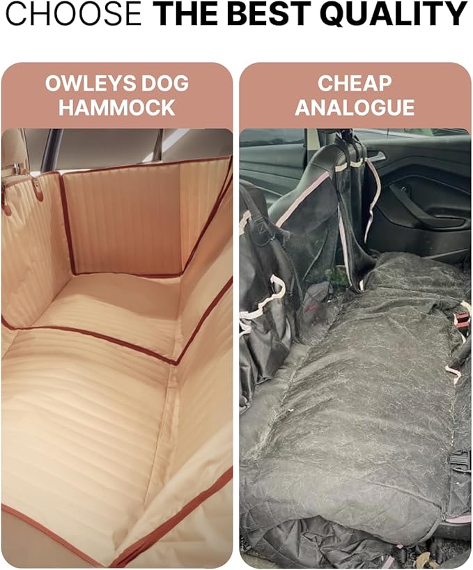 Owleys Back Seat Extender for Dogs Premium Dog Hammock for Car | Back Seat Pet Cover for Dogs | Dog Covers for Cars Back Seat (Begie for Summer)