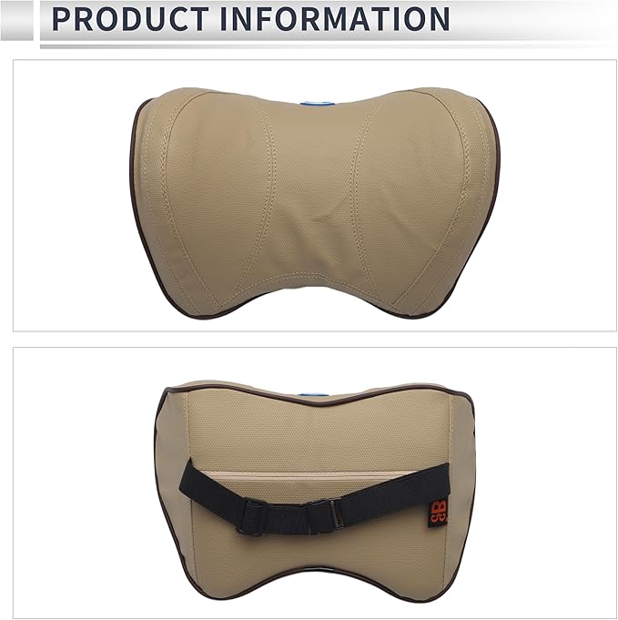 Car Headrest Pillow Ergonomic Comfortable Neck Support Pillow Nappa Leather and Memory Foam Adjustable Width Beige 1 Pc for Driving Travel