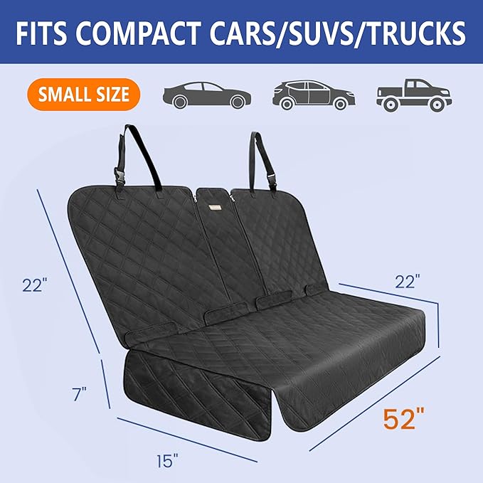 Back Seat Cover for Compact Cars/SUVs Rear Split Bench - 900D Oxford Waterproof Non-Slip Car Seat Protector for Messy Dogs & Kids, Easy Clean(Black)