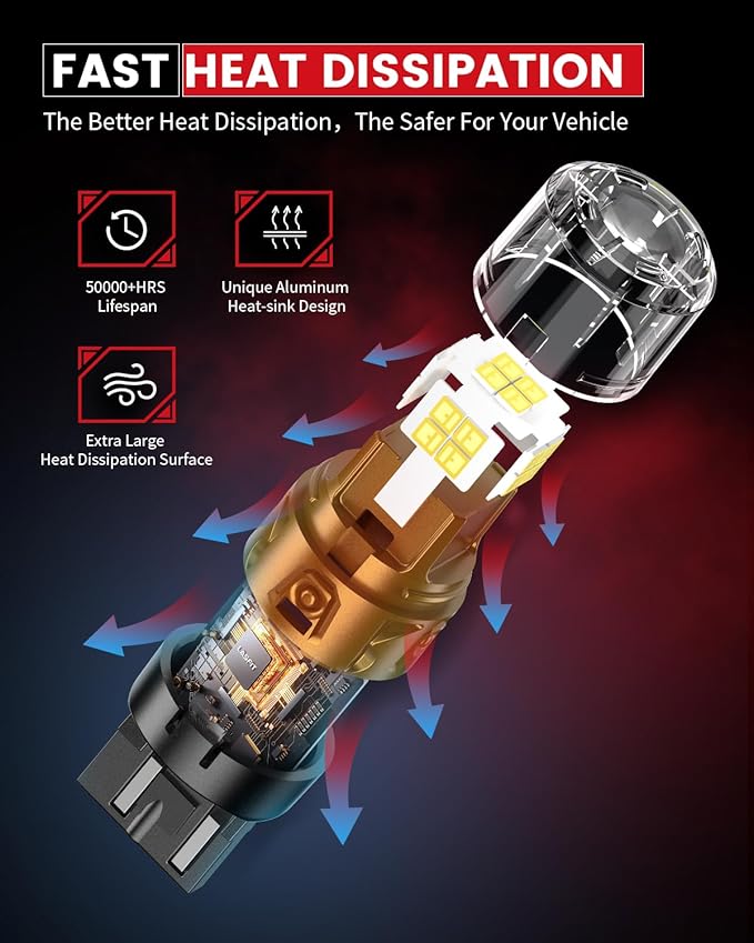 LASFIT 7443 7440 LED Bulbs Reverse Backup Light, 7444 7444na White T20 Daytime Running DRL Parking Lamp L-7440 W21W WY21W 6000K for Automotive Replacement, Plug and Play, Pack of 2