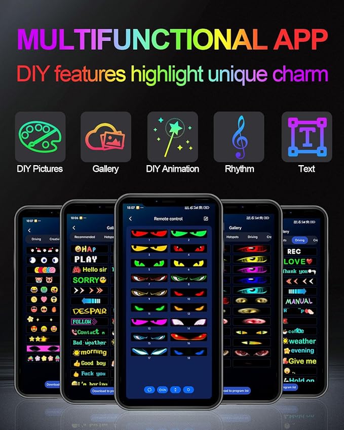 Golf Car Windshield Devil Eyes Light Sign, 23.4''x4.7'' Programmable LED Light Flexible Screen with APP and Remote Control-5V USB Digital Lighting Display for Golf Car, Cars & SUVs