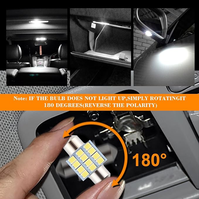 24 Pieces Dome Light LED Car Interior Bulb Kit Set 194 T10 DE3175 578 31mm 42mm Bulbs Interior Replacement Lights for Car Map License Plate Door Side Marker Cornering Trunk Light - White
