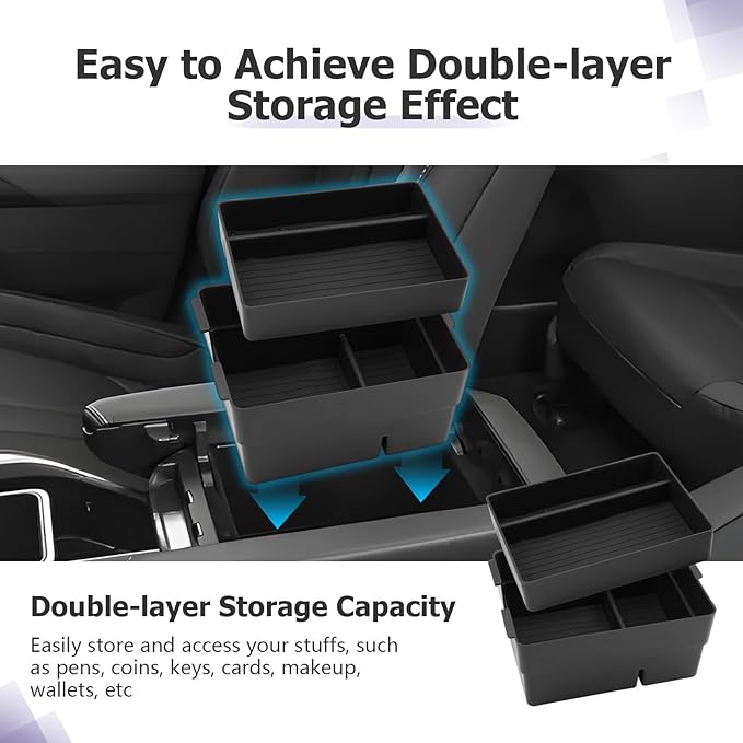 LUWU 2025 2026 Lexus TX Center Console Organizer 2-Pack for 2024 2025 2026 Lexus TX 350/500h/550h+ Accessories Armrest Console Storage Box Glove Organizer Tray ABS Material Black