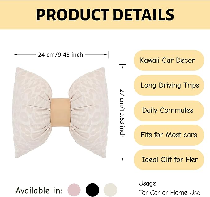 Car Headrest Pillow with Leopard Print Chic Car Interior Breathable Neck Support Cushions Fits for Most Cars (Beige Pillow)