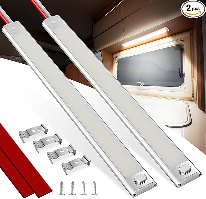 12V LED Interior Light Bar, 168LEDs 16W Led Strip Lights with ON/Off Switch, for Enclosed Cargo Trailer Car RV Van Truck Lorry Camper Boat Caravan Motorhome (2 Pack)