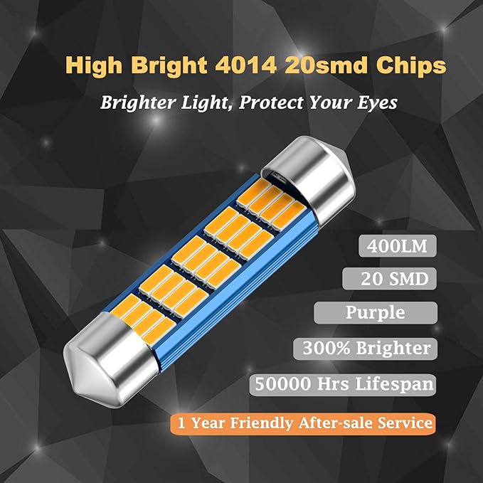 XINYANG 2PCS 578 Festoon LED Car Bulb 41mm 42mm 1.65in 211-2 Led Light Bulb Extremely Bright 20-SMD 4014 Chipsets Canbus Error Free 212-2 LED Lamp for Car Map Dome License Plate Lights,Purple