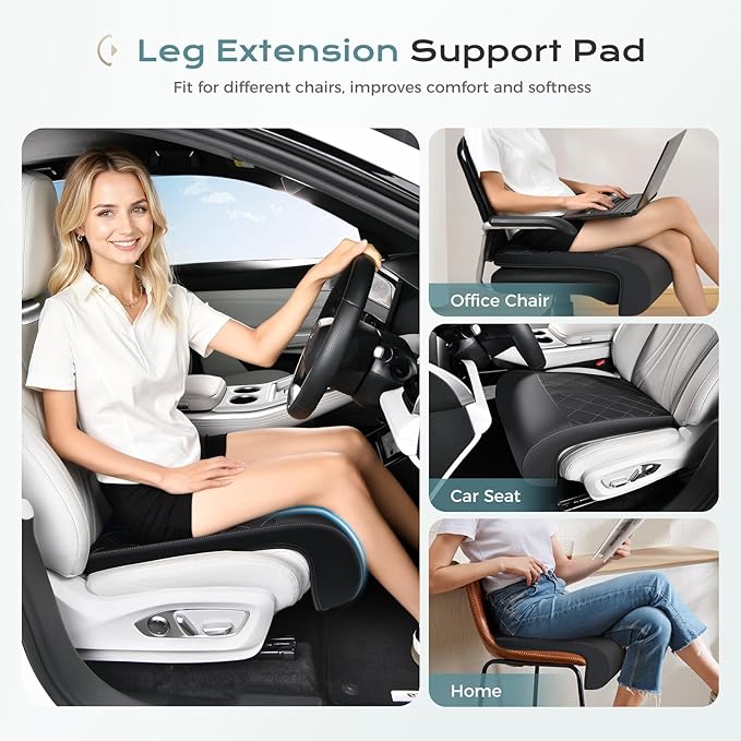 Coverado Car Seat Extender Leg Support, Leather Leg Support Cushion, Car Leg Extender Cushions for Long Driving, Waterproof Car Seat Cushions Leg Rest Pad Universal Fit for Most Car Seat (Black)