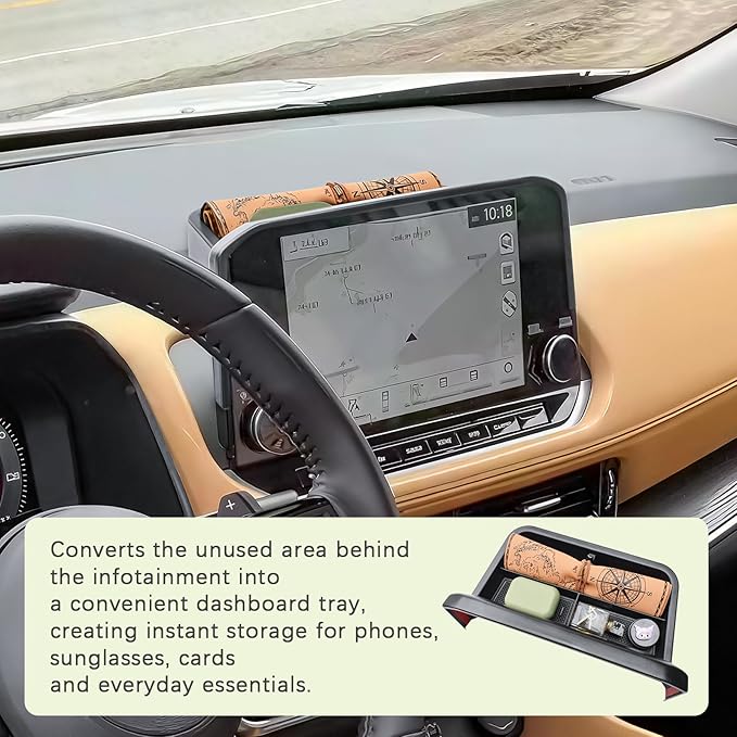 Dash Storage Tray Compatible with 2021-2023 Nissan Rogue SL/Platinum Interior Accessories Center Console Dashboard Organizer Mount Holder Storage Tray Behind Screen (ONLY for 9 Inch), Black