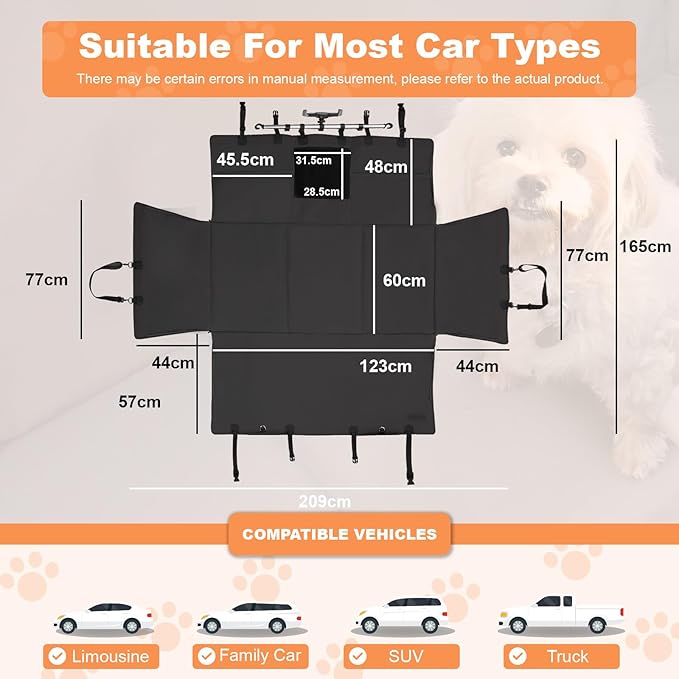 Furri&Me Dog Car Seat Cover, Back Seat Cover for Dogs Pet Car Seat Protector 400lbs Capacity Waterproof Non-Slip Bench Hard Bottom Car Seat Cover for Most Cars Trucks SUVs(Black)