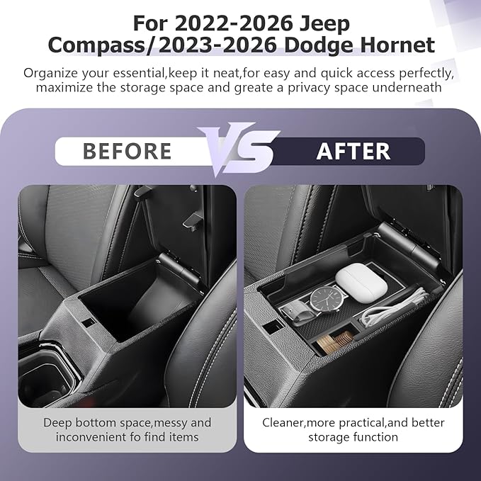 LUWU Center Console Organizer Compatible with Jeep Compass 2021-2026/Dodge Hornet 2023-2026 Accessories Armrest Console Storage Box Insert Tray ABS Material Coin Container White